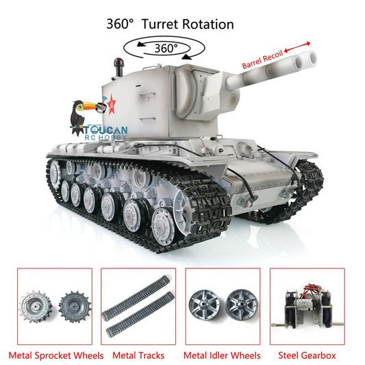 Henglong 1/16 7.0 Upgraded Soviet KV-2 3949 RTR RC Tank Model Barrel Recoil 360 Degree Turret BB IR Smoke Metal Drive Idler Wheels