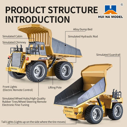 TOUCAN RC HOBBY HUINA 1/18 1533 1:18 RC Dump Truck Remote Control Tipper Car 24G Vehicles Toys Assembled and Painted Hobby Model Gift