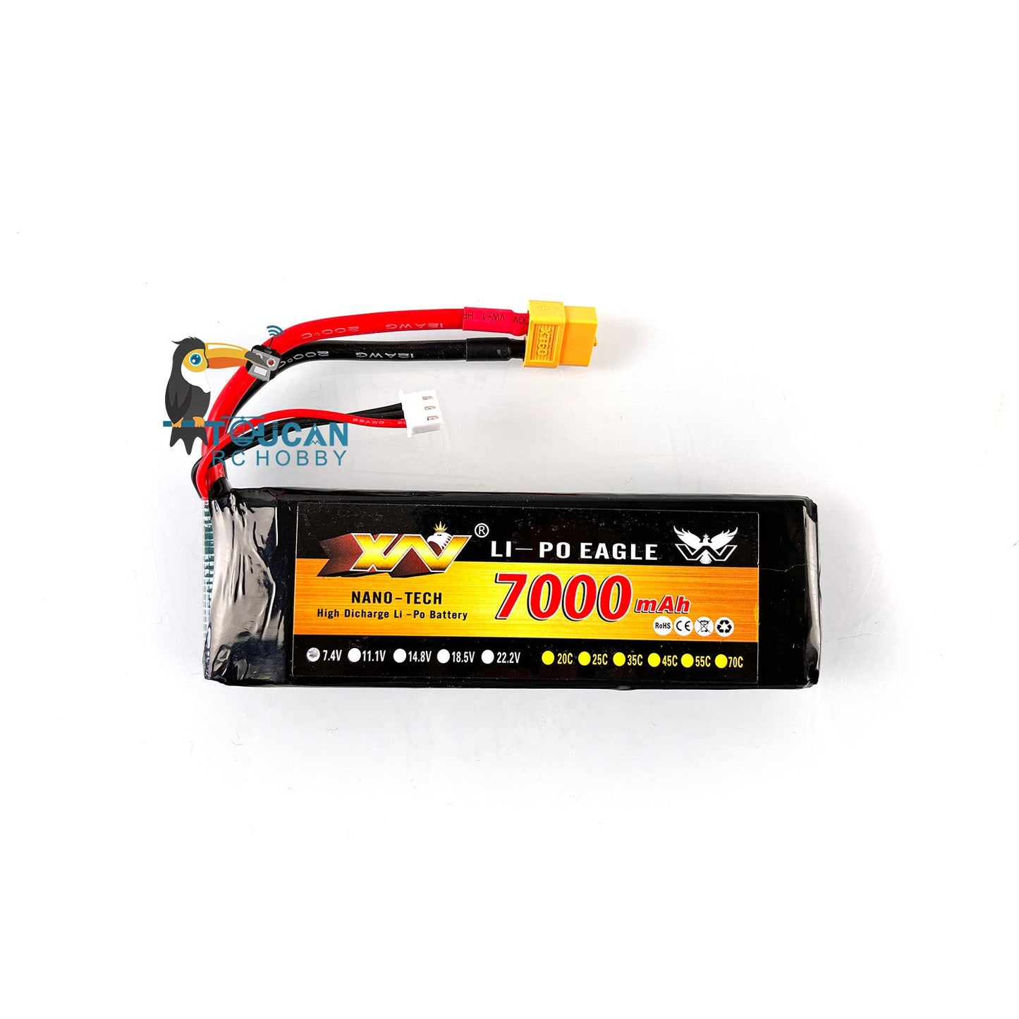 IN Stock 1/16 Henglong 7.4V 7000MAH Lipo Battery With XT60 Charger Plug Balanced Charging Board Electronic Parts For 3818/3819 RC Tank Model