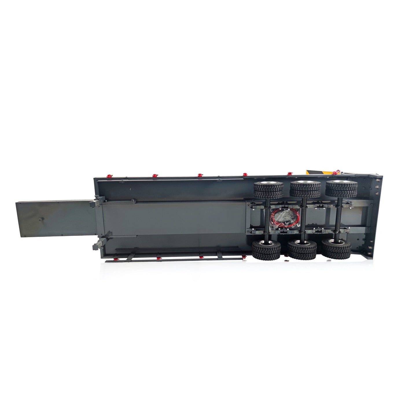 100*23CM Grau Metall Rad Naben 3 Achsen Schwere Anhänger Lichter LED W/Unterstützung Beine Hinten Licht für 1/14 TAMIYA RC Traktor Lkw