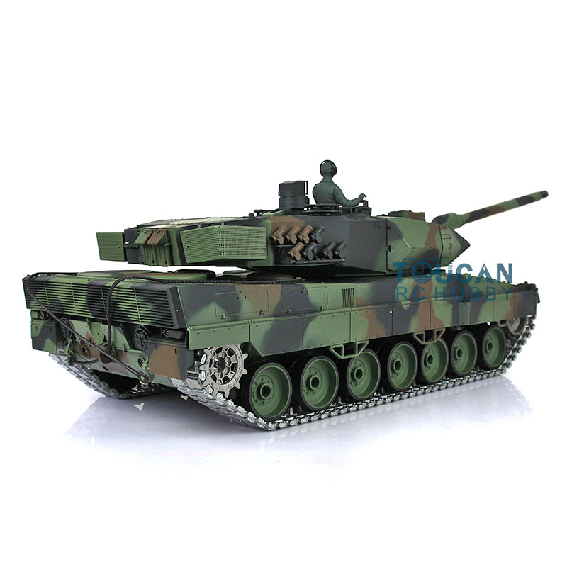 Henglong 1/16 TK7.0 Leopard2A6 RC RTR Panzer 3889 360 Turmlauf Rückstoß Metallketten mit Gummipads Kettenräder Leiträder Laufräder