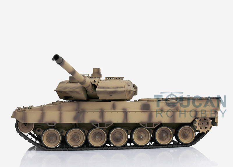 Henglong 1/16 TK7.0 Leopard2A6 RC RTR Panzer 3889 360 Turmlauf Rückstoß Metallketten mit Gummipads Kettenräder Leiträder Laufräder