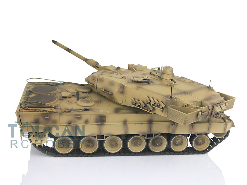 Henglong 1/16 TK7.0 Leopard2A6 RC RTR Panzer 3889 360 Turmlauf Rückstoß Metallketten mit Gummipads Kettenräder Leiträder Laufräder