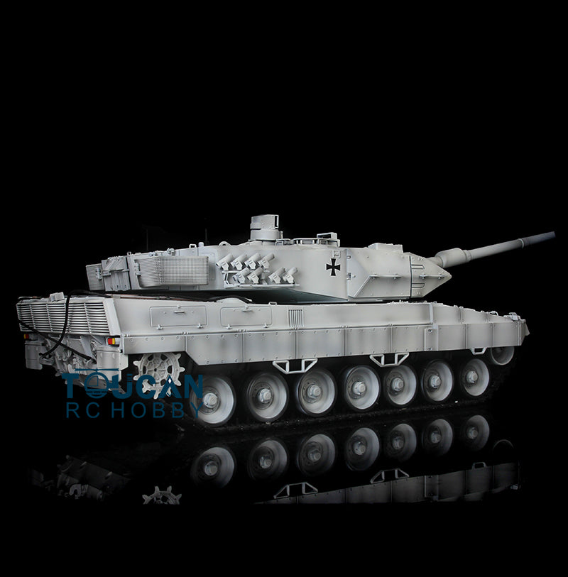 Henglong 1/16 TK7.0 Leopard2A6 RC RTR Panzer 3889 360 Turmlauf Rückstoß Metallketten mit Gummipads Kettenräder Leiträder Laufräder