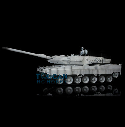 Henglong 1/16 TK7.0 Leopard2A6 RC RTR Panzer 3889 360 Turmlauf Rückstoß Metallketten mit Gummipads Kettenräder Leiträder Laufräder