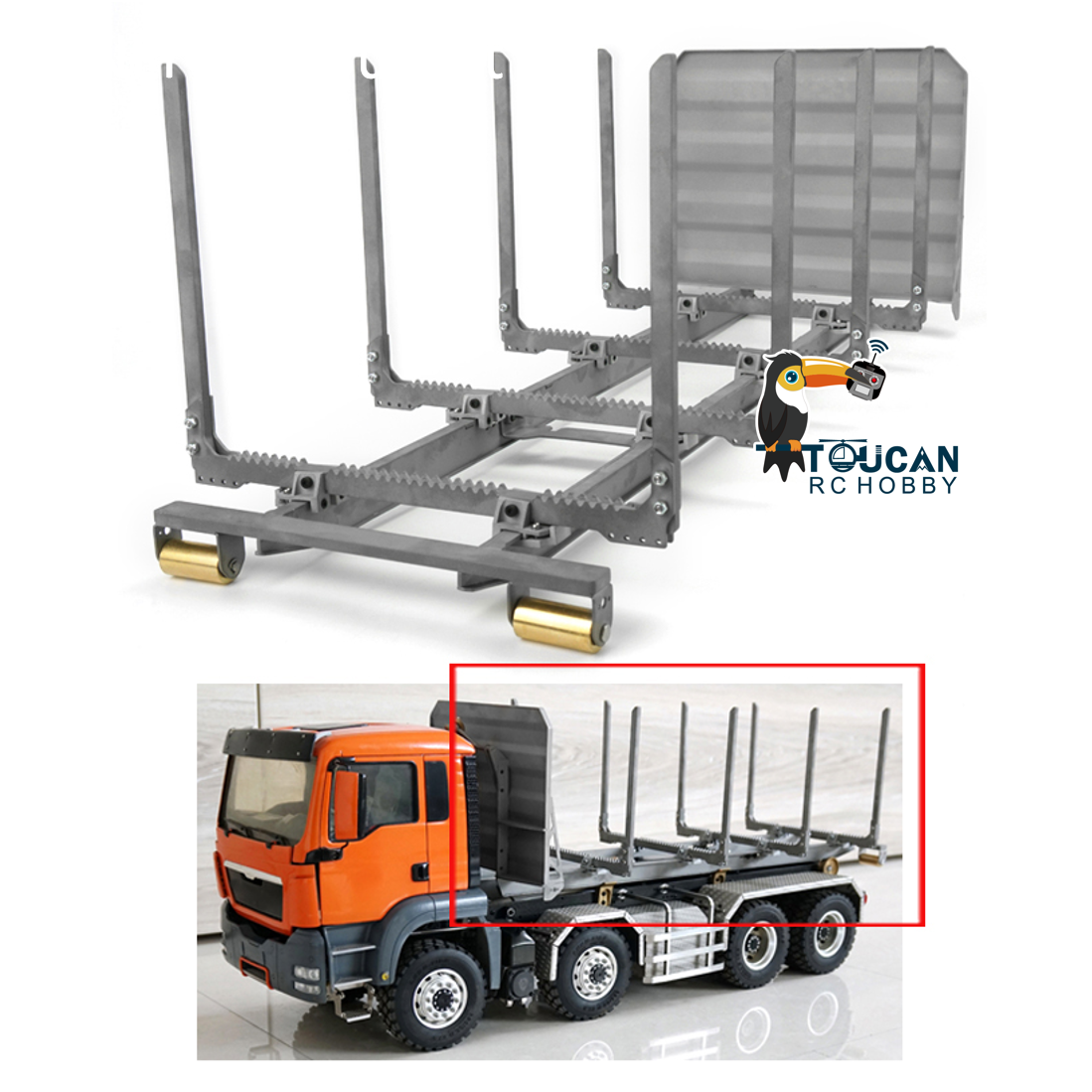 TOUCAN RC HOBBY 1/14 Metal RC Hydraulic Flatbed Ramp Dump Bucket Waste Bin Trailer Rack Truck Loading Accessories for Dumper Model Upgrade Parts
