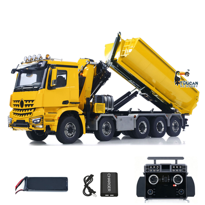 1/14 10x10 Fernbedienung Hydraulische Kran Dump Truck RC Volle Dumper Hinterachse Hebe HobbyWing Bürstenmotor 9CH Stahl Ventil