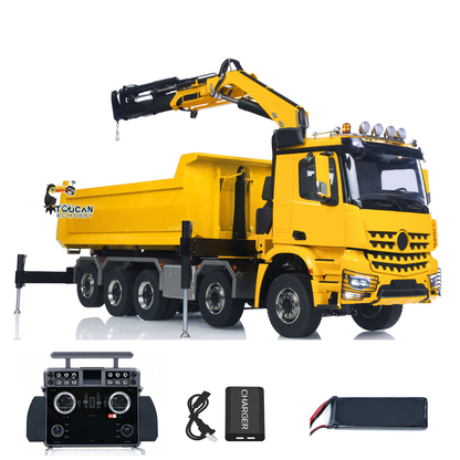 TOUCAN RC HOBBY  10x10 1/14 Metal RC Hydraulic Crane Dumper Truck 3-Speed Transmission Rear Axle Steering 9-Channel Reversing Valve for Indoor Play