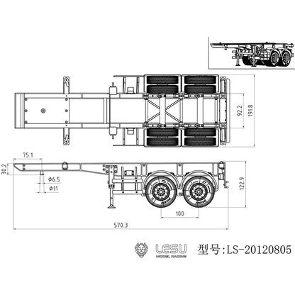 TOUCAN RC HOBBY LESU 40ft 20ft Metal Trailer Chassis for 1/14 Radio Controlled Tractor Container Truck RC Cars Model