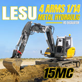 PROMOTION LESU Metal 1/14 Hydraulic RC Excavator MC15 4 Arms Remote Control Digger Model 9 Ways Valve Dual Pumps Light Sound Radio Battery