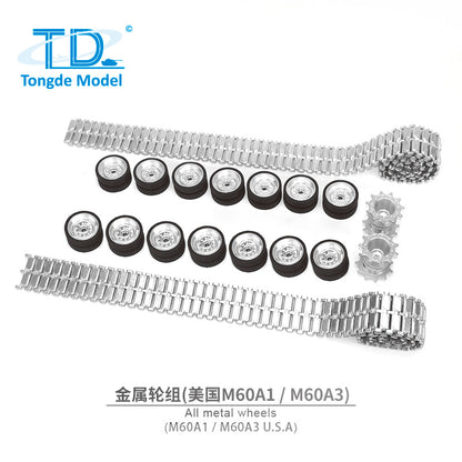 TOUCAN RC HOBBY Tongde Metal Tracks Idler Sprockets Road Wheels Set Rock Arm Road Wheels Driving Wheel & Idler for M60A1 1/16 RC Tank Model Parts