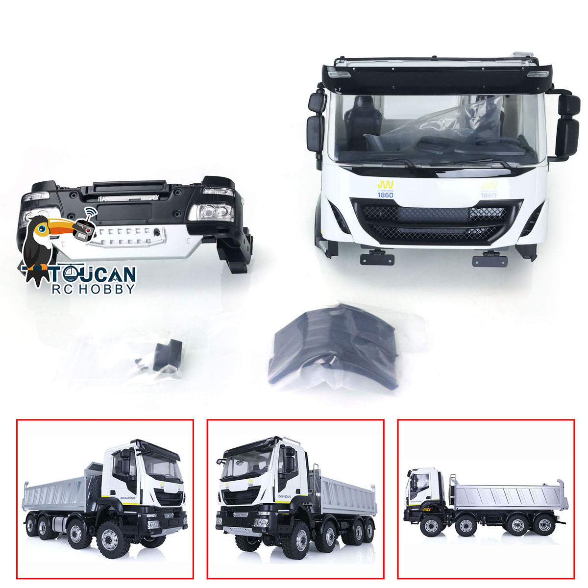 TOUCAN RC HOBBY 1 Set of Cabin Shell Parts With Interior For 1/14 Scale RC Tractor Truck Dumper Car Tipper Model DIY Cars Parts