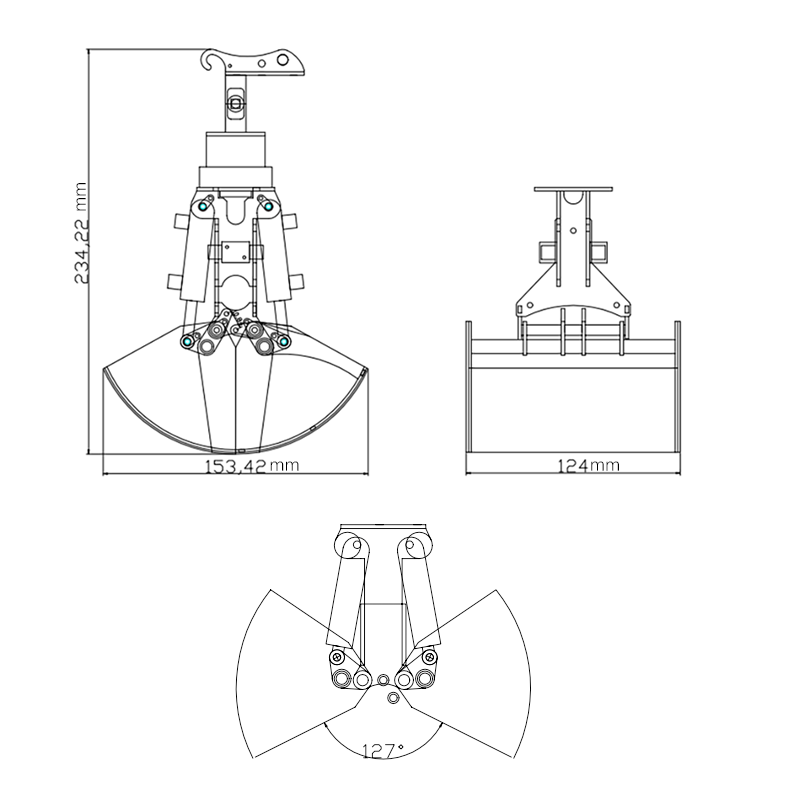 Hydraulischer Greifer aus Metall, kippbarer Greifereimer für DIY 1/14 MT Modell 946 946-3 RC-Bagger mit Raupenfahrwerk, Modell, Fernbedienung, Fahrzeuge