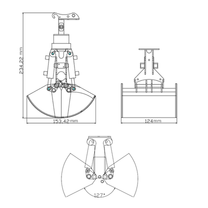 Hydraulischer Greifer aus Metall, kippbarer Greifereimer für DIY 1/14 MT Modell 946 946-3 RC-Bagger mit Raupenfahrwerk, Modell, Fernbedienung, Fahrzeuge