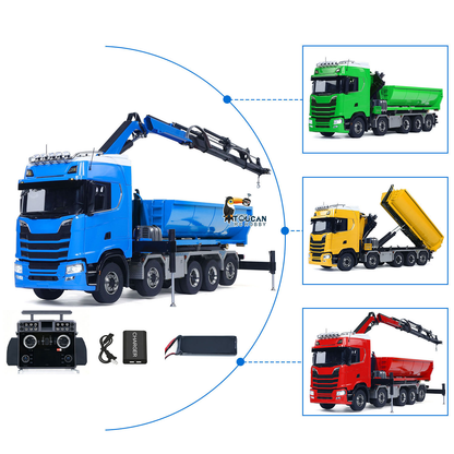 TOUCAN RC HOBBY 1/14 Remote Control Hydraulic Crane Dumper 10*10 RC Roll On Off Tipper 770S Rear Axle Steering Differential Locks Metal Valves