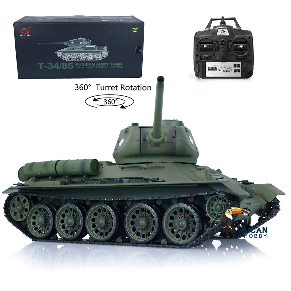2,4 GHz Henglong 1/16 TK7.0 Kunststoff Sowjetischer T34-85 Ready To Run Ferngesteuerter Panzer 3909 360 Turmketten Kettenräder Leiträder