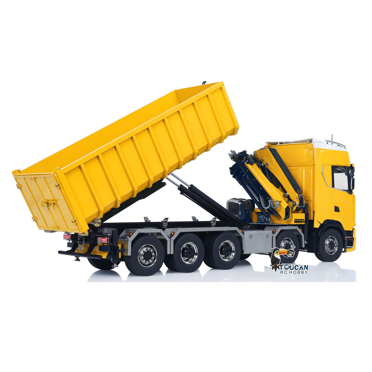 TOUCAN RC HOBBY  770S 1/14 5 Axles Metal RC Hydraulic Roll 0n Off Dumper Rear Axle Lifting 9-Way Reversing Valve for Model Enthusiasts