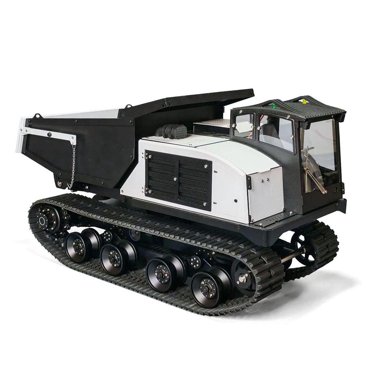 WKLC Metal 1/14 Hydraulic RC Dump Truck T14R Crawler Tracked Tipper Construction Machine Light Sound System Flysky ST8 Radio