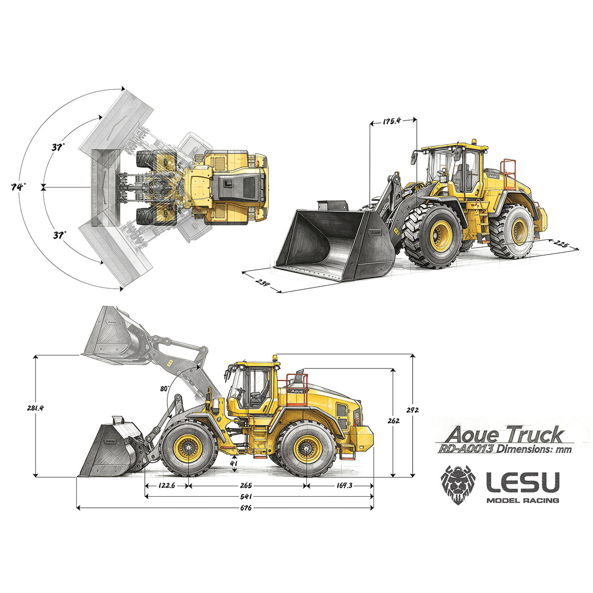 TOUCAN RC HOBBY LESU 1/14 Hydraulic RC Wheel Loader L220H Metal Model 4WD Brushless Motor 2 Speed Drive Differential Lock Quick Release Bucket Sound