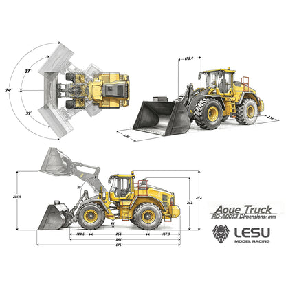 TOUCAN RC HOBBY LESU 1/14 Hydraulic RC Wheel Loader L220H Metal Model 4WD Brushless Motor 2 Speed Drive Differential Lock Quick Release Bucket Sound