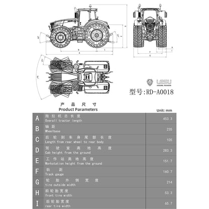 TOUCAN RC HOBBY 4WD Brand New LESU AOUE 1050 1/14 Metal Hydraulic RC Tractor Radio Control Vehicle Light Sound 4X4 Emulated Agricultural Car Hobby Models