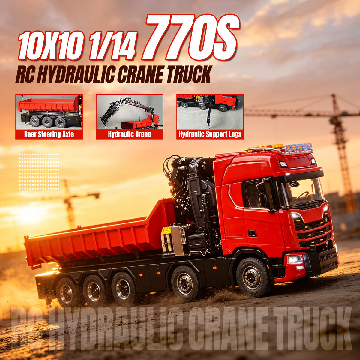 TOUCAN RC HOBBY 770S 10X10 1/14 RC Hydraulic Crane Remote Control Engineering Vehicle 3Speed Transmission for Modelers