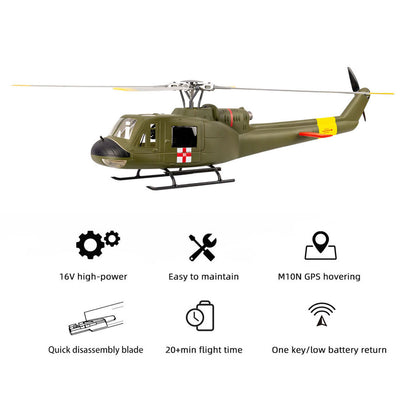 FLYWING UH1 V4 Ferngesteuerter Hubschrauber GPS Automatischer Flug Bürstenloser Motor 60A Dual ESC Niedrige Batterie Rückkehr Huey Geschenke für Erwachsene