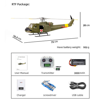 FLYWING UH1 V4 Ferngesteuerter Hubschrauber GPS Automatischer Flug Bürstenloser Motor 60A Dual ESC Niedrige Batterie Rückkehr Huey Geschenke für Erwachsene