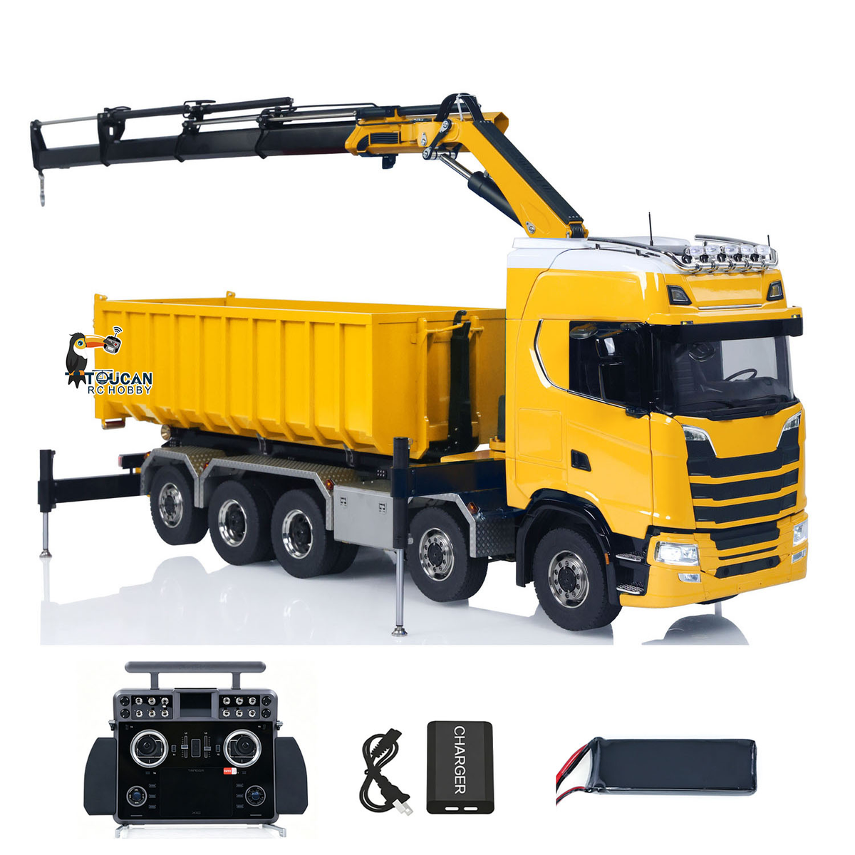 TOUCAN RC HOBBY  770S 1/14 5 Axles Metal RC Hydraulic Roll 0n Off Dumper Rear Axle Lifting 9-Way Reversing Valve for Model Enthusiasts