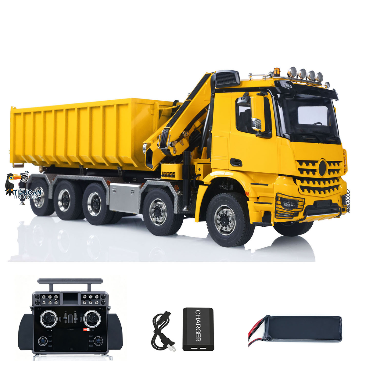 TOUCAN RC HOBBY  1/14 10*10 Metal RC Hydraulic Roll 0n Off Dumper 9-Way Reversing Valve Rear Axle Lifting for Model Enthusiasts