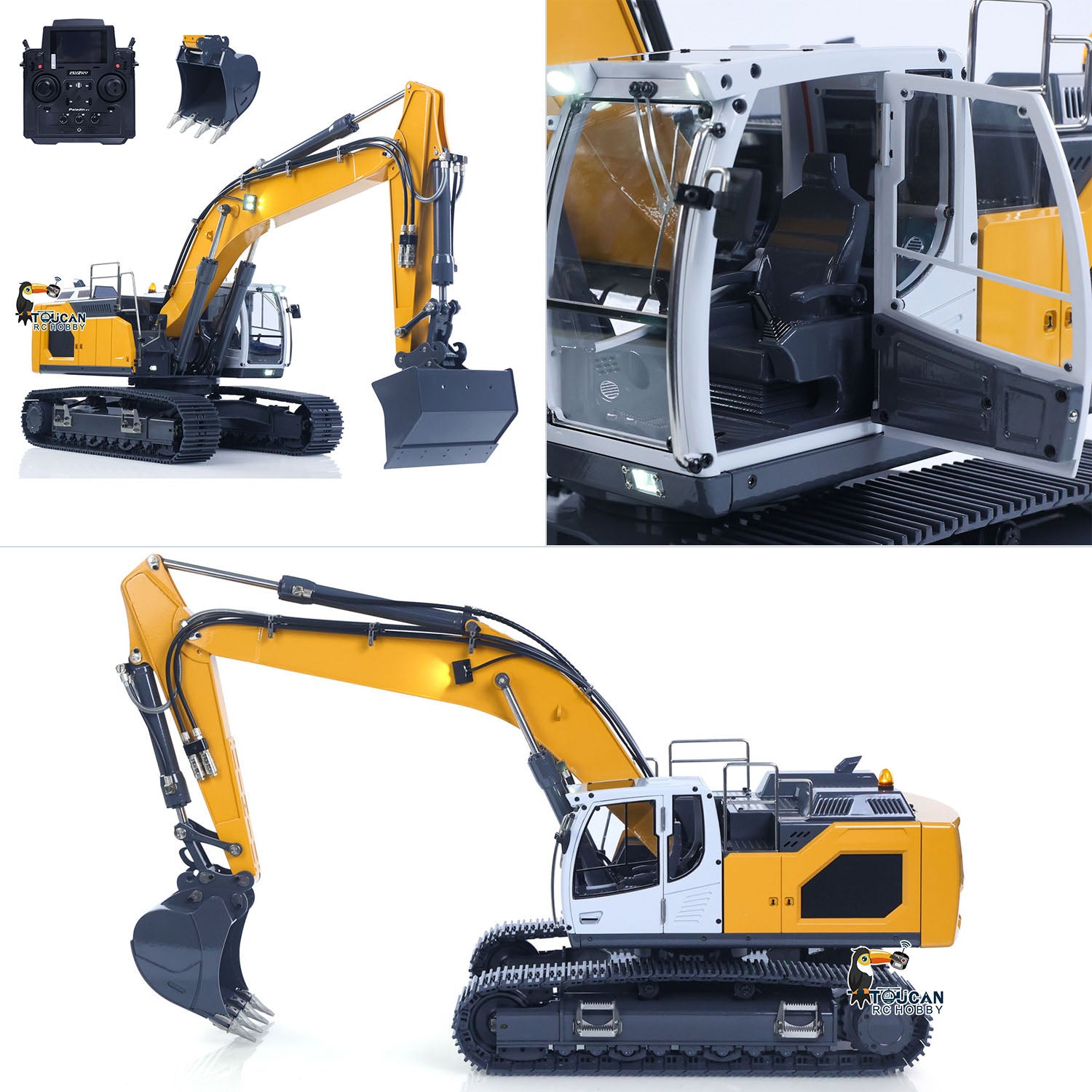 XDRC 945 Metal 1/14 Excavator All-Metal Hydraulic Model with 5-Way Valve, Brushless Pump, and PL18EV Transmitter, Battery and Charger Not Included  