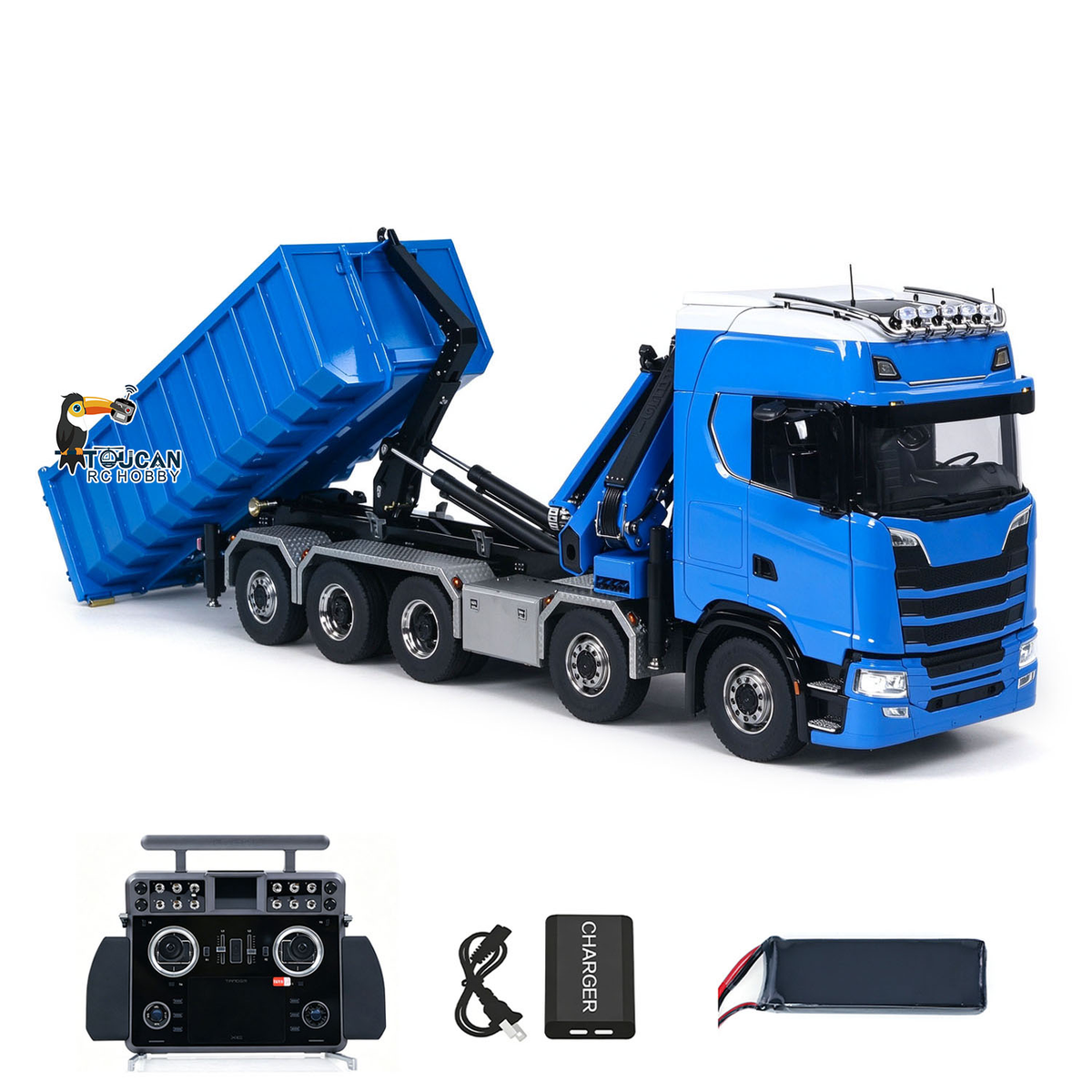 TOUCAN RC HOBBY  770S 1/14 5 Axles Metal RC Hydraulic Roll 0n Off Dumper Rear Axle Lifting 9-Way Reversing Valve for Model Enthusiasts