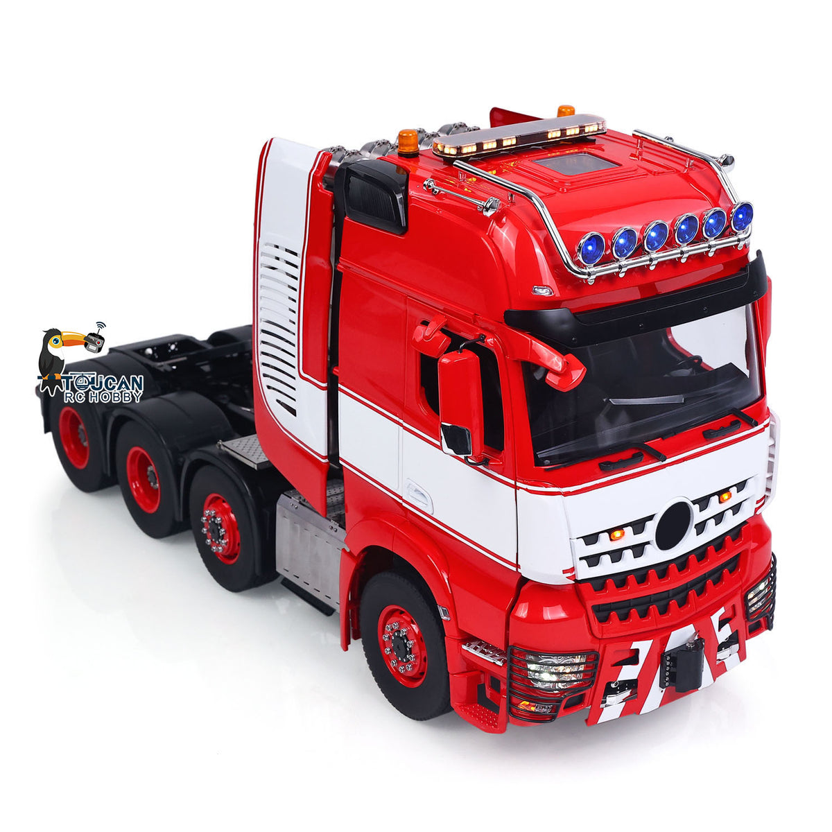 Ready to run 1/14 RC truck with painted high roof cabin and three speed transmission 