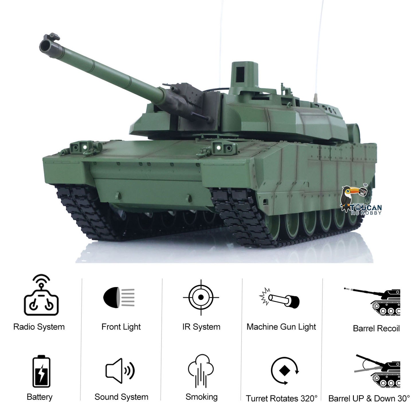 1/16 Tongde RC Panzer H2408 Leclerc Kampfpanzer RTR Infrarot BB Schießen Barrel Rückstoß 320 Grad Elektrisches Spielzeugmodell Batterie