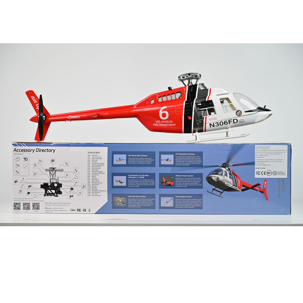 2,4G RC-Skala FlyWing BELL 206 Hubschrauber 4-Blatt-Rotor Fernbedienung Flugzeug GPS Bürstenloser Motor Batterie RTF Smart Drone Geschenk