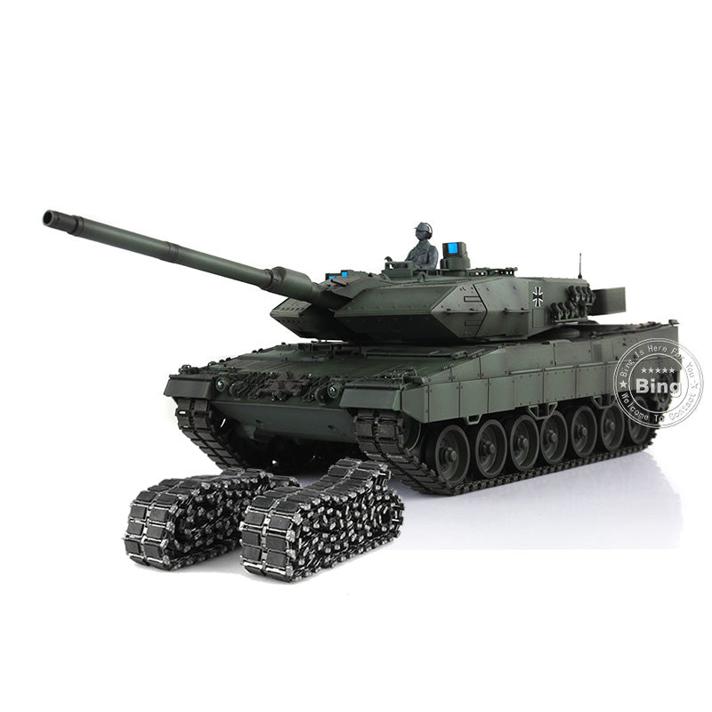 Henglong 1/16 TK7.0 Leopard2A6 RC RTR Panzer 3889 360 Turmlauf Rückstoß Metallketten mit Gummipads Kettenräder Leiträder Laufräder