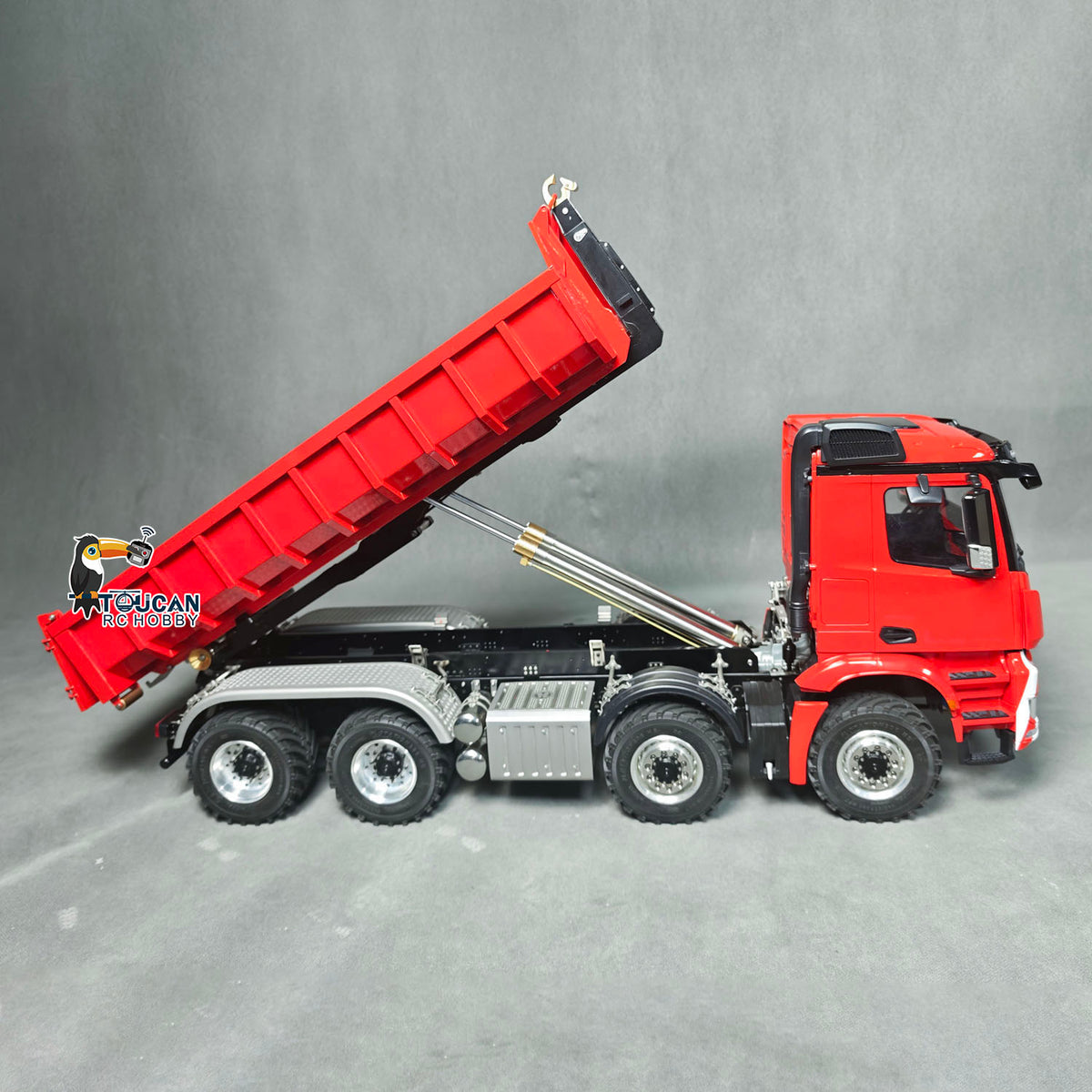 TOUCAN RC HOBBY 1/14 Radio Control Hydraulic Roll On Off Dumper 3CH Valves 8X8 Off Road Version RC Full Tipper 3Speed Transmission Light Sound