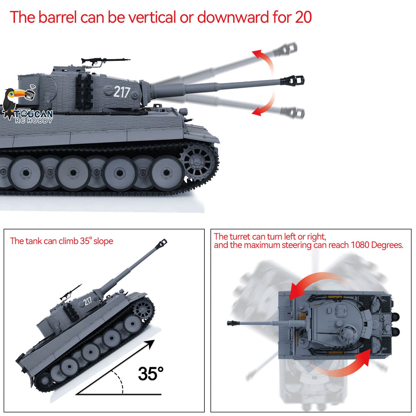 Taigen 1/24 RC Kampfpanzer Tiger I Fernbedienung Militärpanzer Panzer Infrarot Kampf USB Montiert Lackiert 217 007
