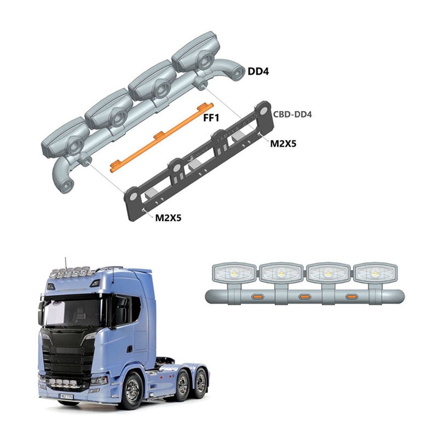 5V LED Kunststoff Front Scheinwerfer Bord Lampe Bar für DIY TAMIYA 1:14 RC Traktor Lkw 770S 56368 56371 Lkw Fahrzeug verbesserte Teile