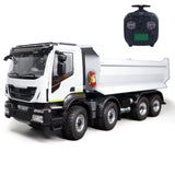 MD 1/14 8x4 RC Hydraulic Dump Truck CNC 2-Speed Transmission Differential Lock Axles Sound Light System FlySky ST8 Radio Controller