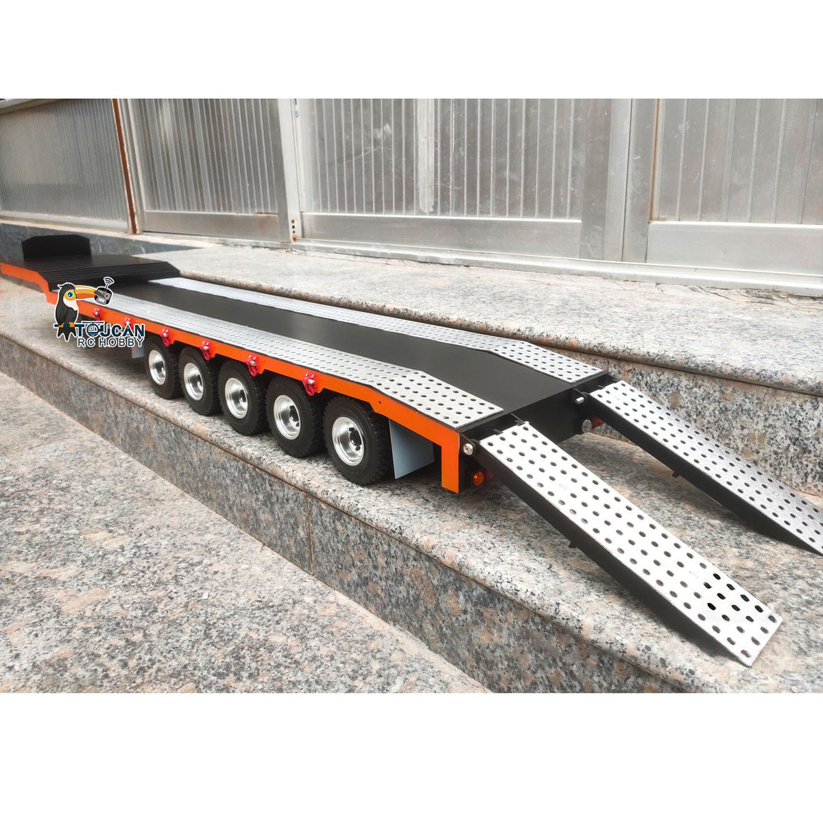 TOUCAN RC HOBBY 1:14 5-axle Metal Trailer Electric Tailgate Legs for RC Tractor Car Trucks Model