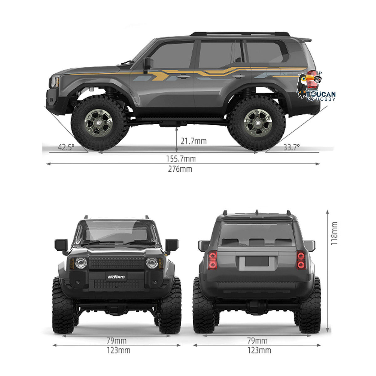 TOUCAN RC HOBBY 15KM/H Udi RC UCX1802PRO 1/18 4WD Remote Control Off Road Car RTR RC Crawler Brushless Motor Lights Battery No Sound System