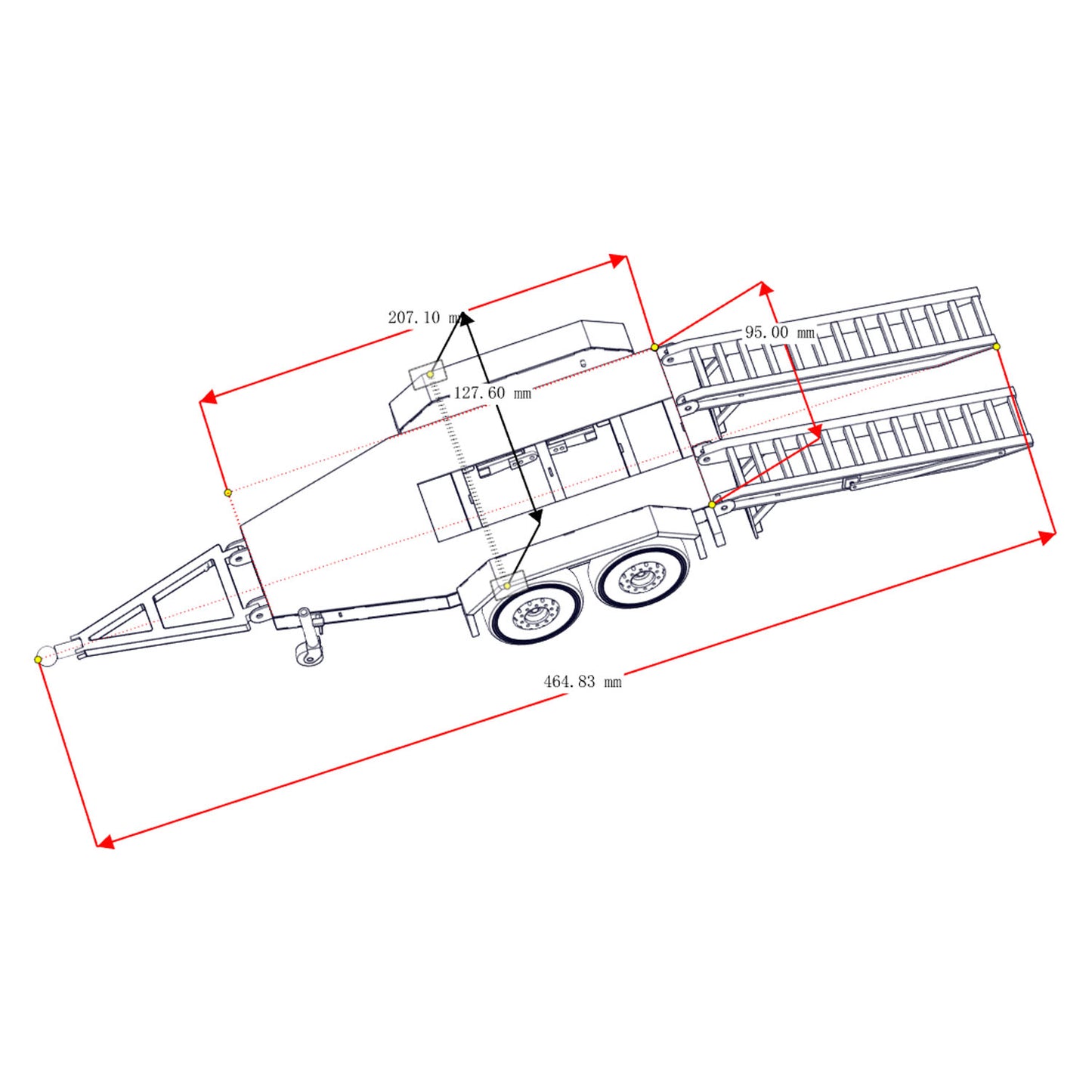 JX Model 1/14 ET2 2Axles Trailer For E20 Remote Control Excavator Support Legs Stainless Steel Tailboard Almost Assembled