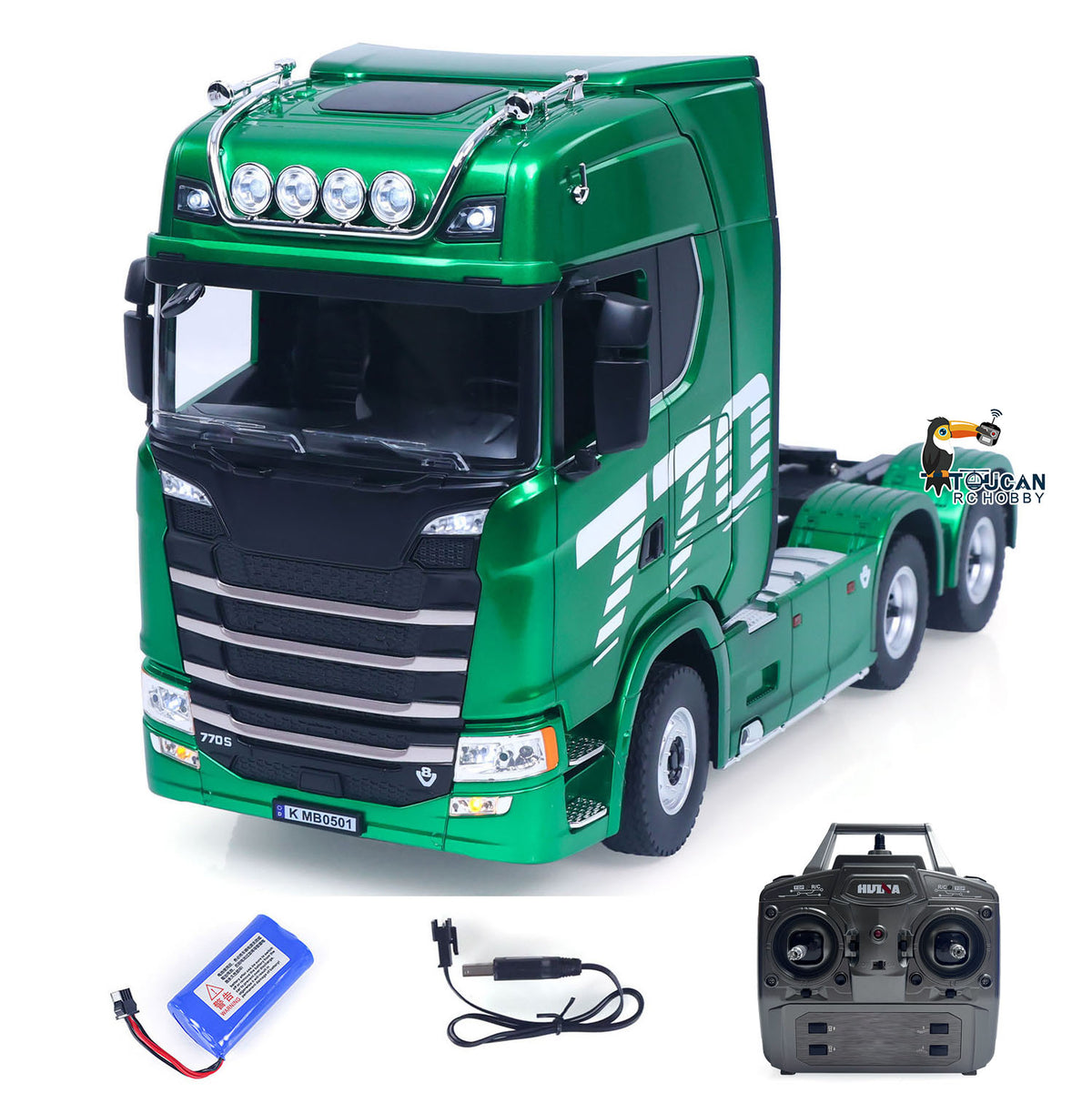 1/18 RC Tractor Truck HUINA 1501PRO 6x4 Plastic Green Painted RTR Front View