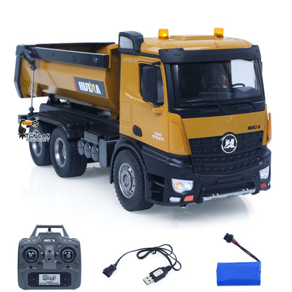 1/14 RC Dump Truck HUINA 1573 Screw Drive Yellow Painted RTR Front View