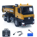 1/14 RC Dump Truck HUINA 1573 Screw Drive Yellow Painted RTR Front View