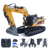 1/14 RC Excavator HUINA 1580 Upgrade Full 360° Rotation Metal Construction Vehicle Yellow Front View