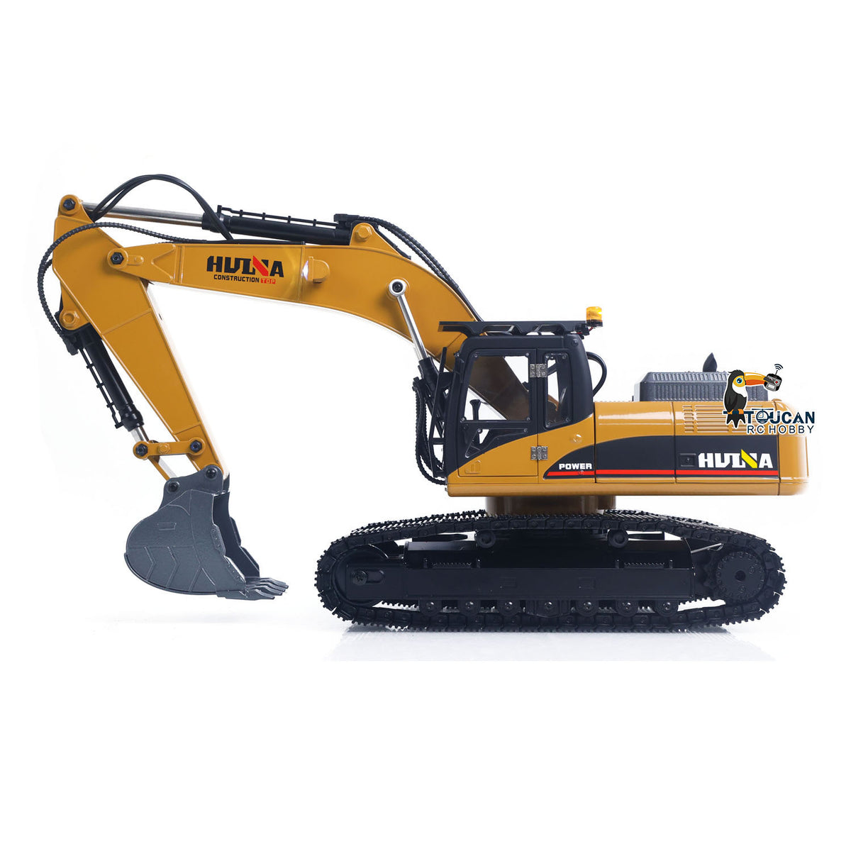 1/14 HUINA 1580 Upgrade RC Digger Electric 360° Rotating Shear Attachment Close Up Rear Angle