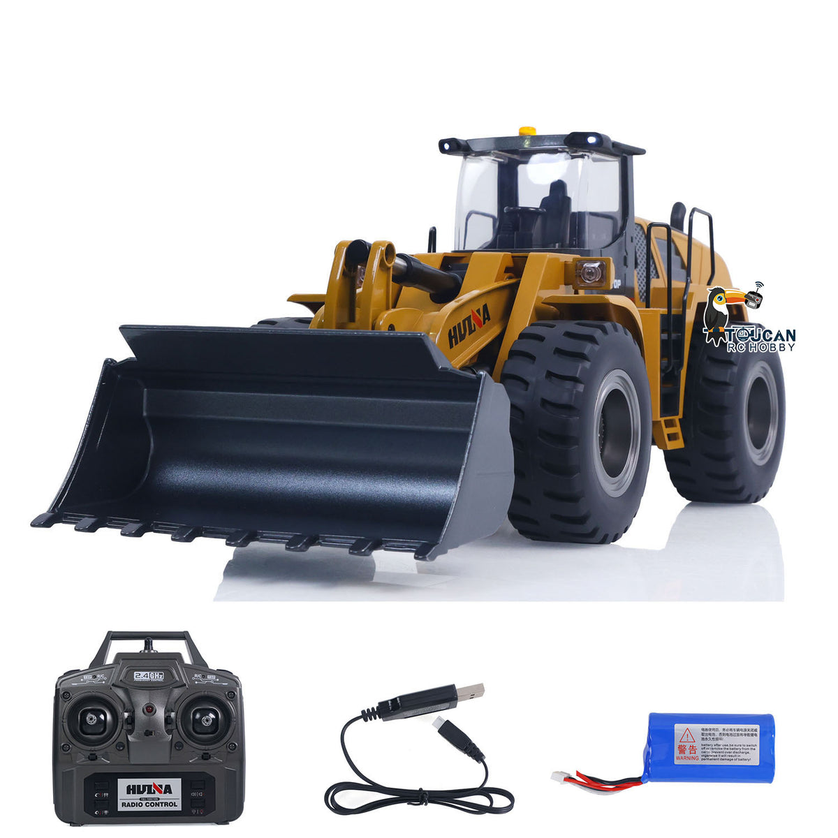 1/14 RC Wheel Loader HUINA 1583 Yellow Painted RTR Front View