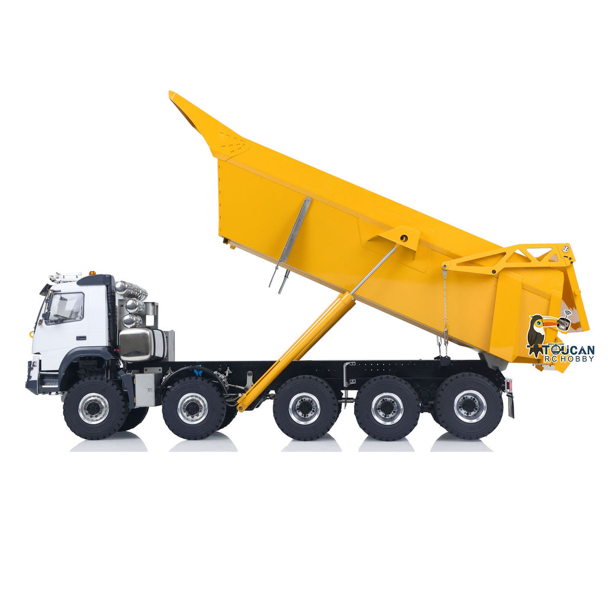 JDM 219 Metal 1/14 Dump Truck U-Bucket Hydraulic 10x10 with 3-Speed Transmission and 15KG Load Capacity featuring FS-i6S Transmitter Lights Sound and Battery